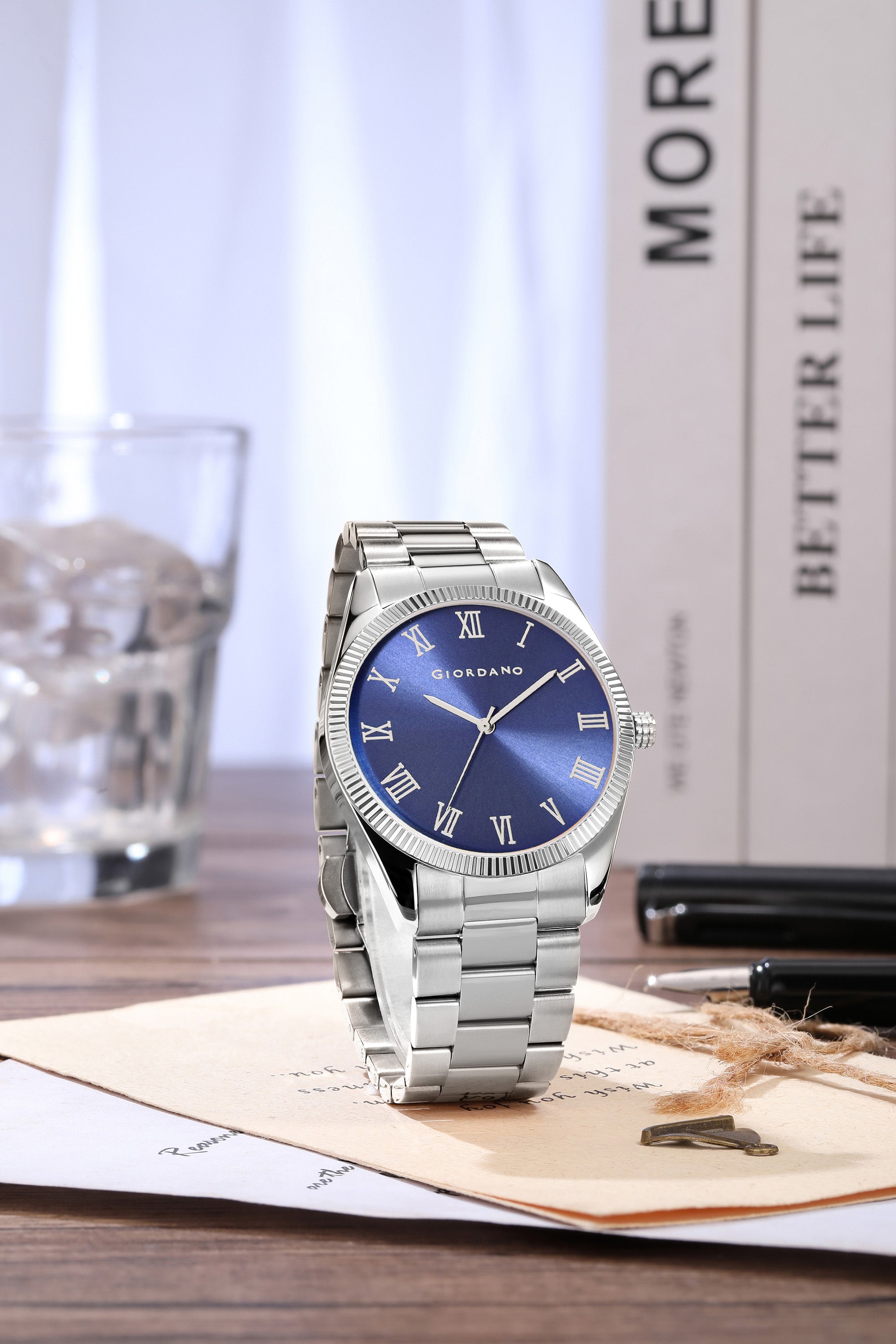 Giordano Analog Wrist Watch for Men Stylish Metal Strap with Water Resistant 3 Hand Mechanism for Men and Boys to Compliment Your Look/Ideal Gift for Male - GZ-50112-GZ-50112-22